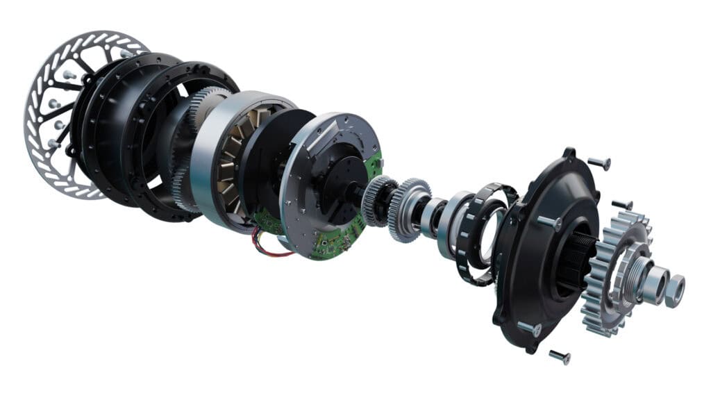 The R900 is an integrated electronic 3-Speed gear hub motor system. (Photo: Andanda)